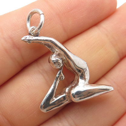 925 Sterling Silver Vintage Gymnastics Athlete 3D Charm Pendant