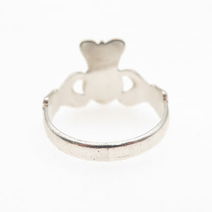 Beau 925 Sterling Silver Vintage Irish Claddagh Oxidized Ring Size 5