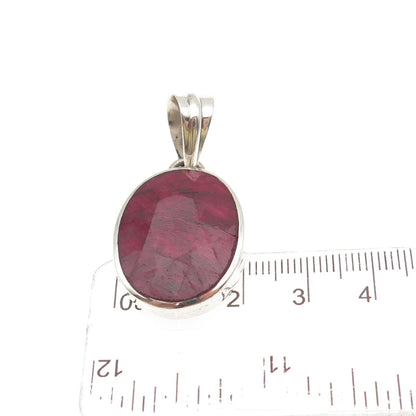 925 Sterling Silver Vintage Real Oval-Cut Ruby Charm Pendant
