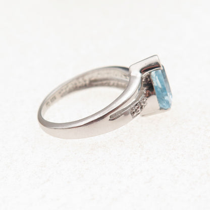 925 Sterling Silver Vintage Real Diamond & Blue Topaz Ring Size 5