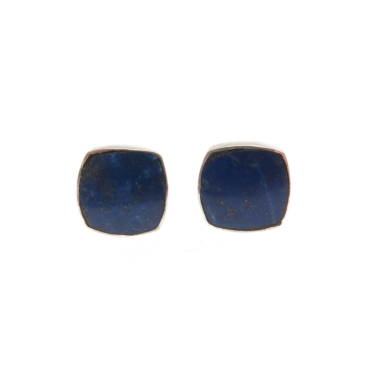 925 Sterling Silver Vintage Real Cushion-Cut Lapis Stud Earrings