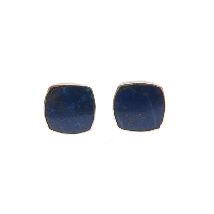 925 Sterling Silver Vintage Real Cushion-Cut Lapis Stud Earrings
