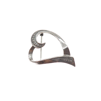 925 Sterling Silver Vintage Modernist Open Heart Oxidized Pin Brooch