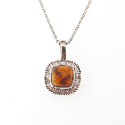 D'Joy 925 Sterling Silver Real Diamond & Amber Cable Chain Necklace 18"