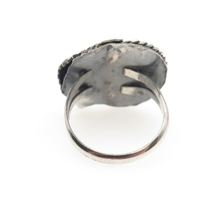 Old Pawn 925 Sterling Silver Vintage Tiger Eye Feather Tribal Ring Size 7.75