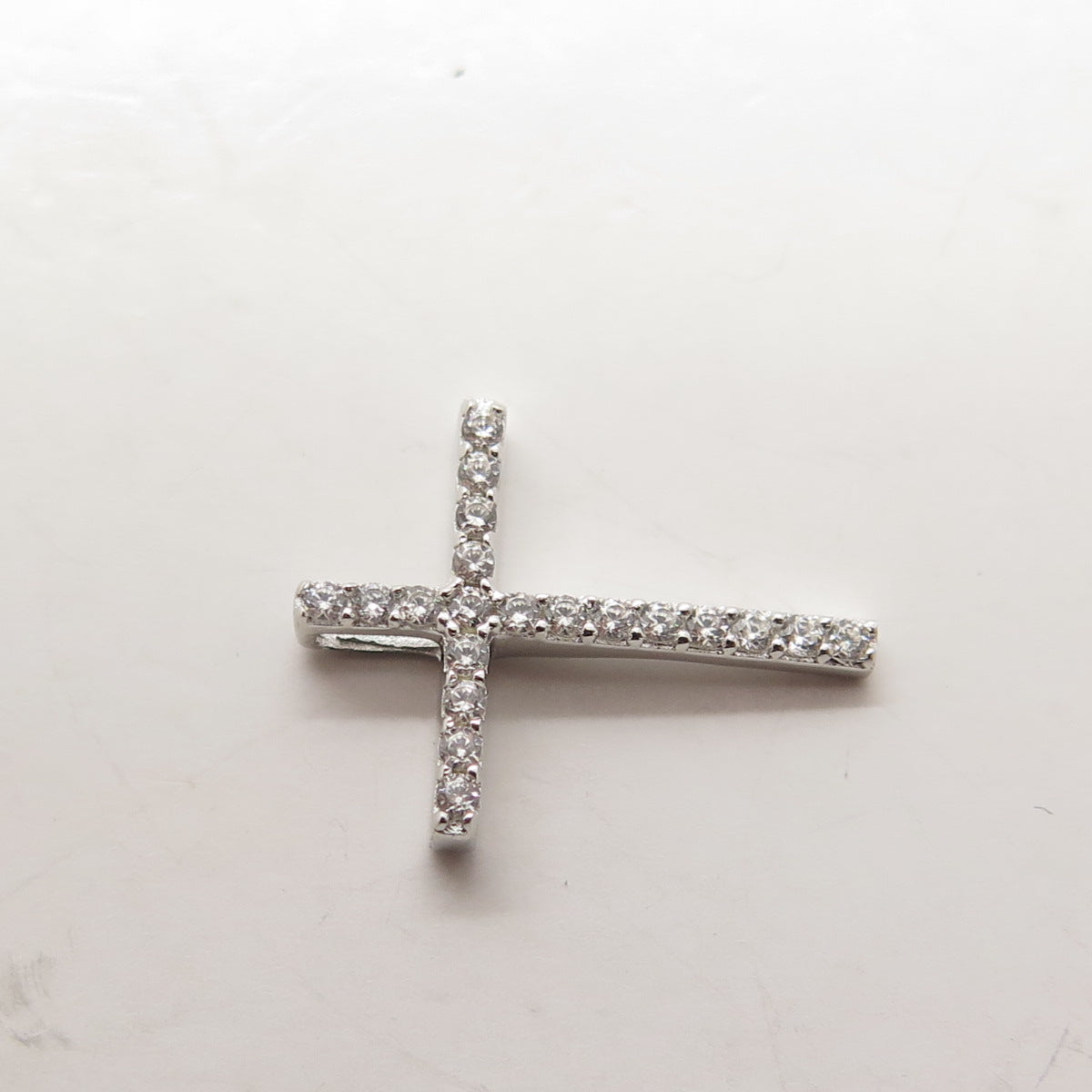 HAN 925 Sterling Silver Pave C Z Cross Slide Pendant