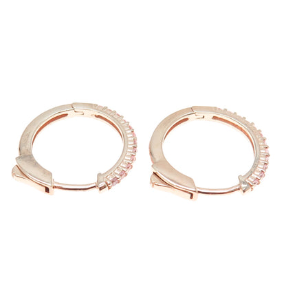 925 Sterling Silver Rose Gold Plated Round-Cut Shaped C Z Huggie Earrings