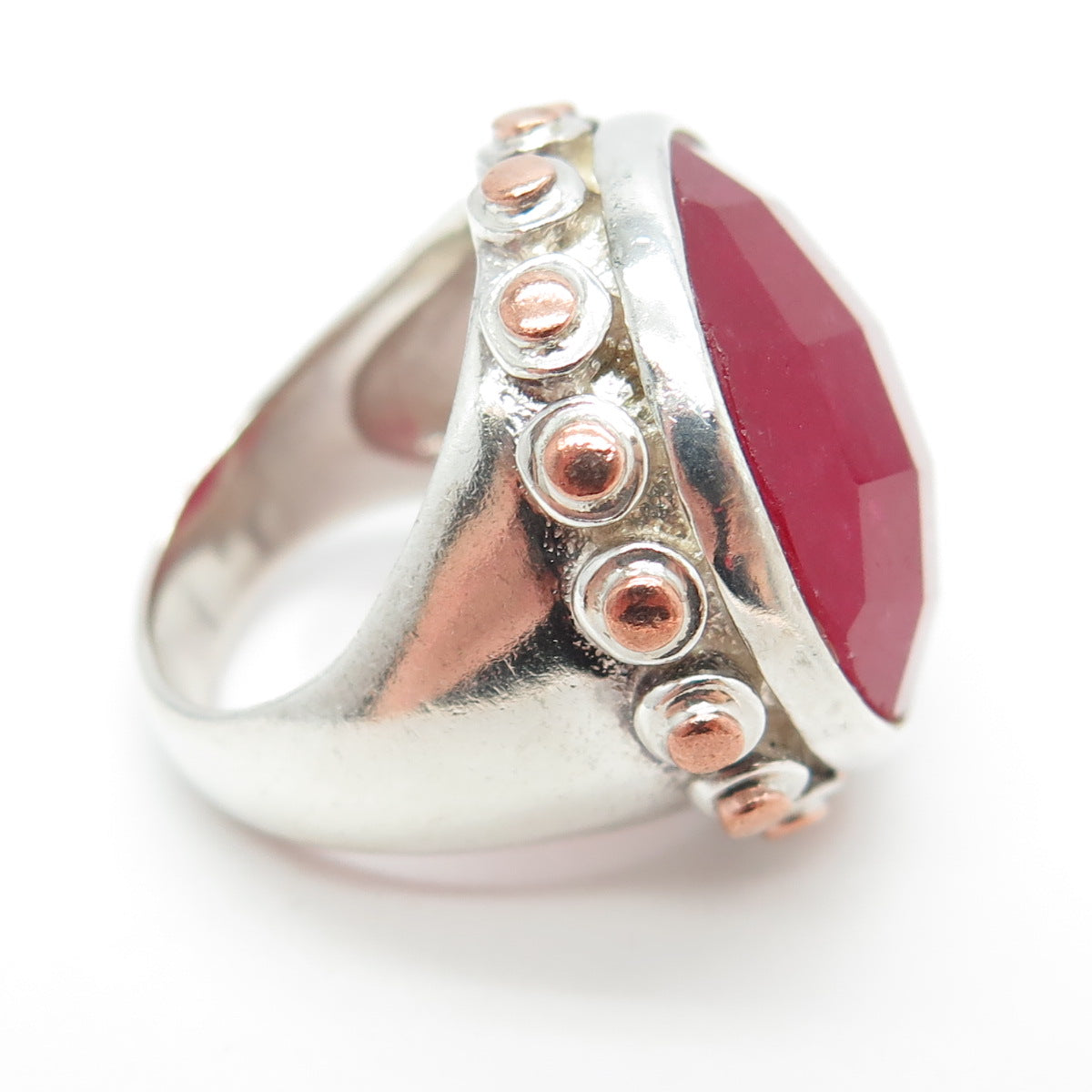 BARSE 925 Sterling Silver 2-Tone Vintage Real Ruby Statement Ring Size 6