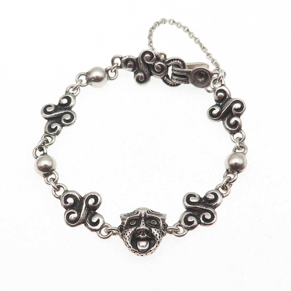 Henrik Moller 925 Sterling Silver Vintage Trondheim Mask Oxidized Bracelet 6.75"