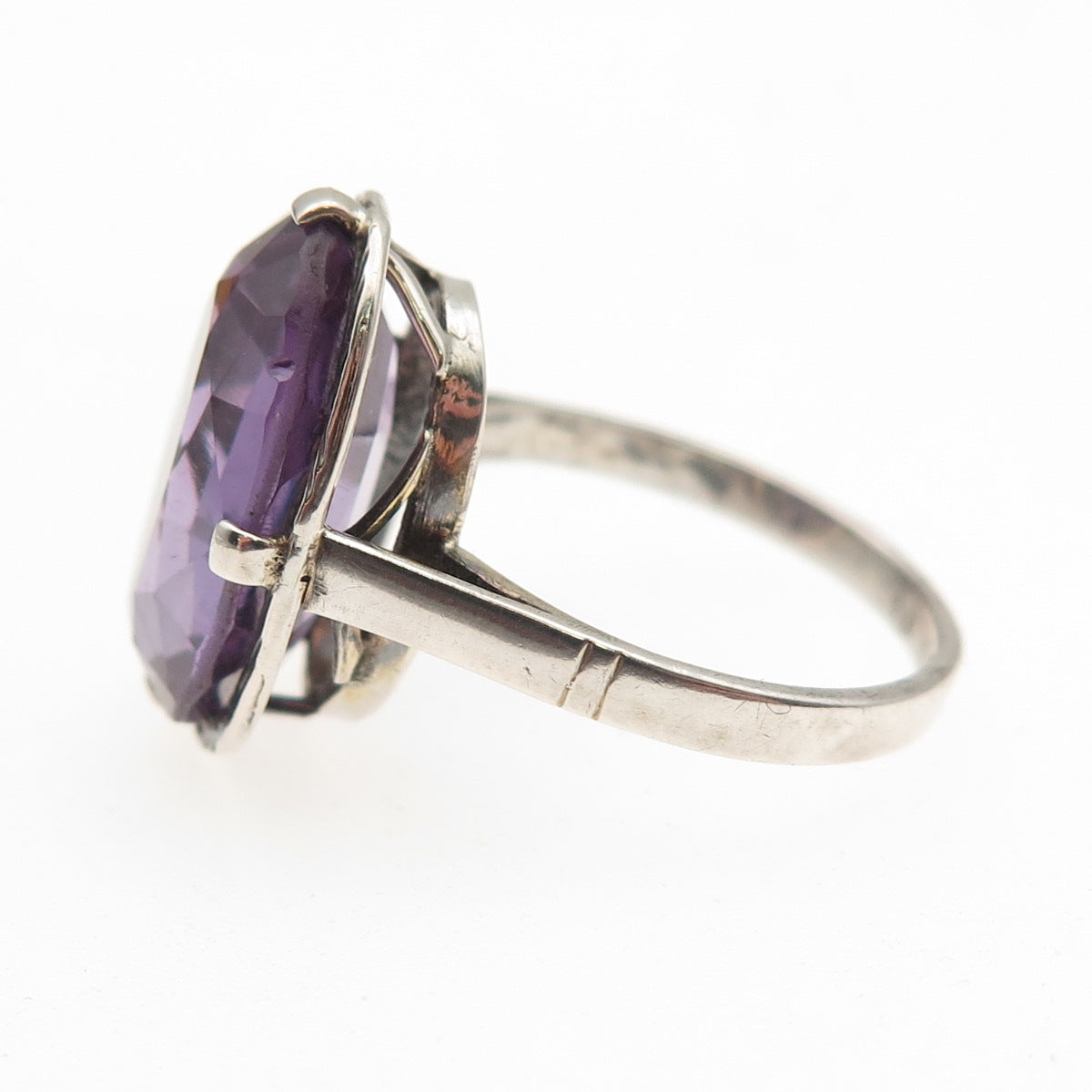 830 Silver Antique Art Deco Lab-Created Peacock Sapphire Ring Size 5.75