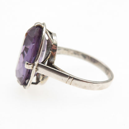 830 Silver Antique Art Deco Lab-Created Peacock Sapphire Ring Size 5.75
