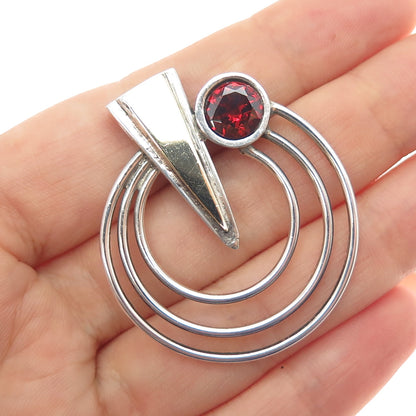 925 Sterling Silver 14K Gold Vintage Real Red Garnet Modernist Slide Pendant