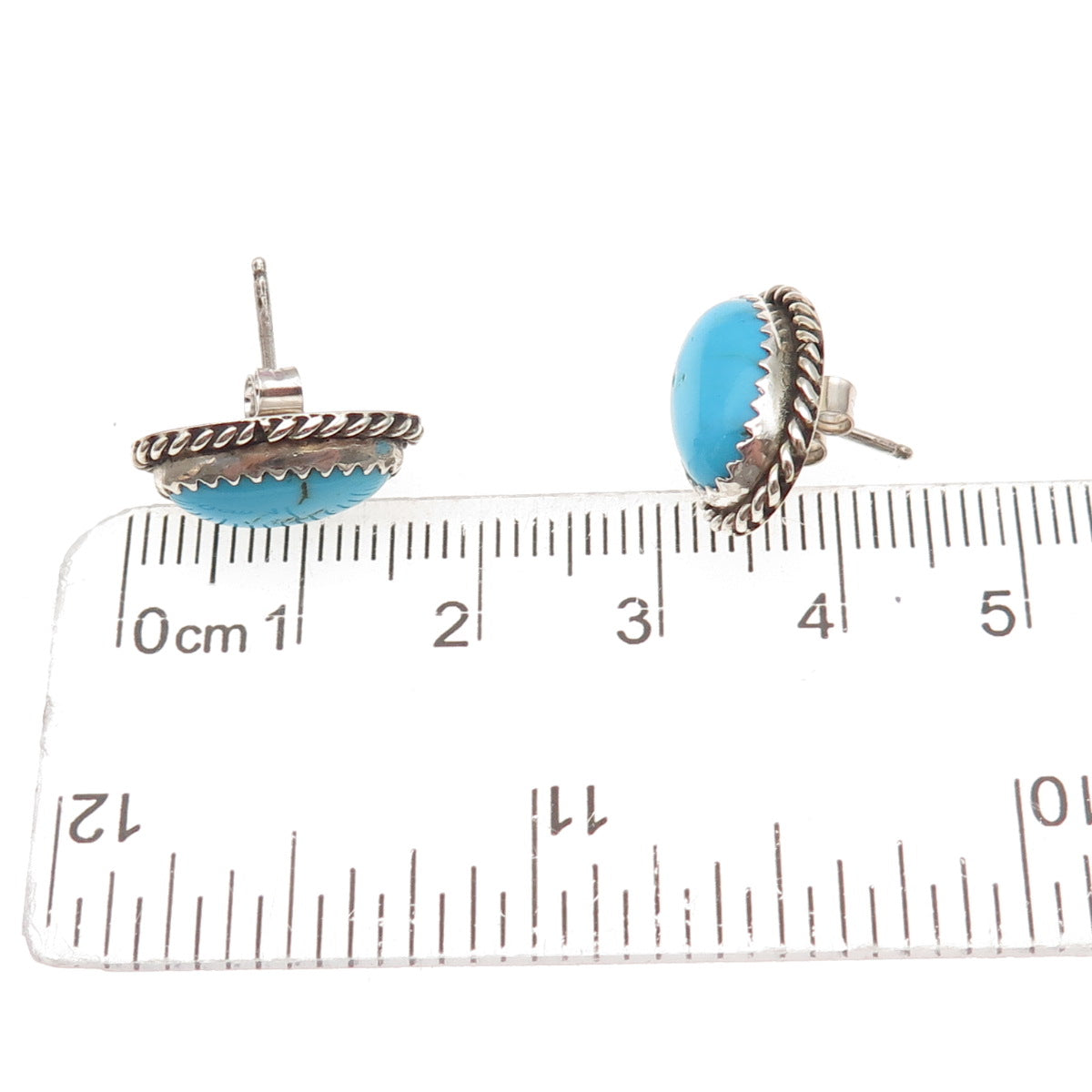 925 Sterling Silver Vintage Real Bisbee Turquoise Oxidized Earrings