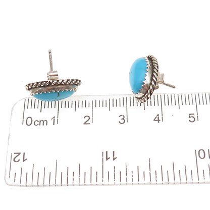 925 Sterling Silver Vintage Real Bisbee Turquoise Oxidized Earrings