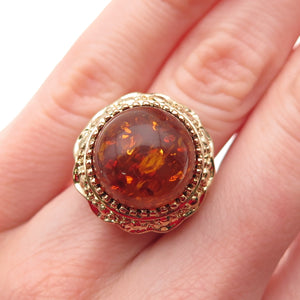 M.R.F. RESOURCES 925 Sterling Silver Gold Plated Vintage Real Amber Ring Size 5