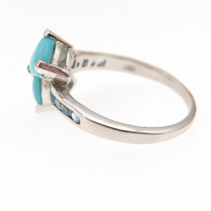 Chuck Clemency 925 Sterling Silver Real Turquoise & Blue Topaz Ring Size 8.25