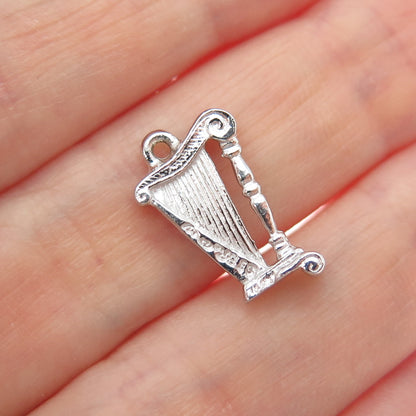 925 Sterling Silver Vintage Harp Music Instrument Minimalist Charm Pendant