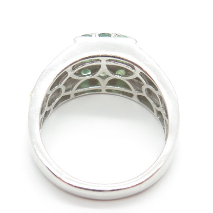 D'JOY 925 Sterling Silver 2-Tone Real Oval-Cut Green Sapphire Ring Size 12