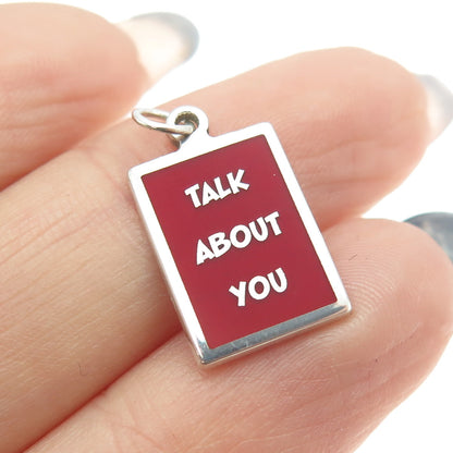 925 Sterling Silver Red Enamel "Talk About You" Minimalist Charm Pendant