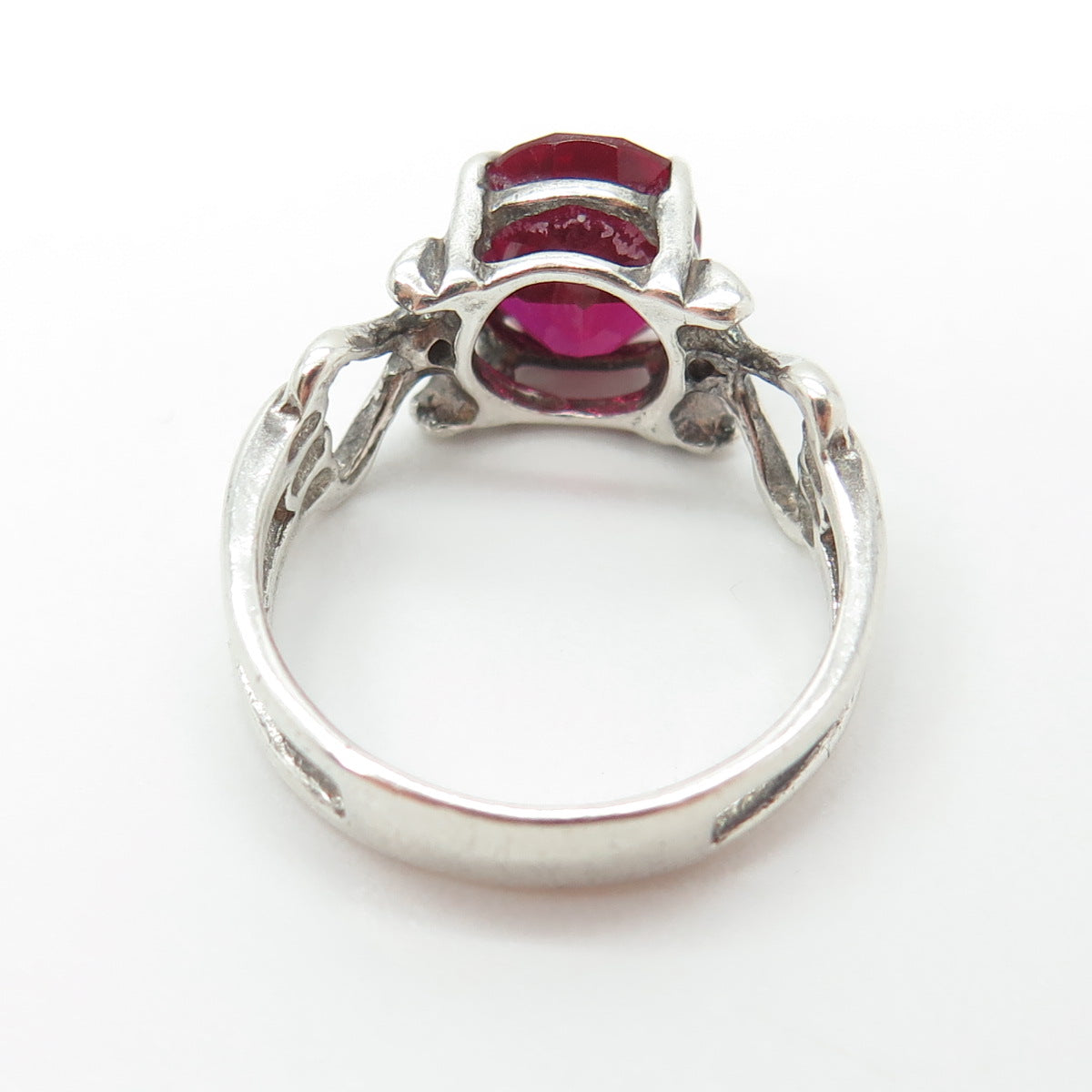 SHUBE 925 Sterling Silver Vintage Oval-Cut Lab-Created Ruby Ring Size 7.25