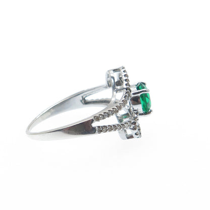 925 Sterling Silver Real Round-Cut Diamond & Chrome Diopside Ring Size 7.5