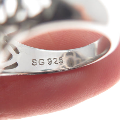 925 Sterling Silver Real Black Spinel Gem Cluster Marquise Dome Ring Size 7