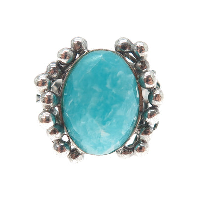RIDER 950 Silver Vintage Real Amazonite Modernist Oxidized Ring Size 7.5