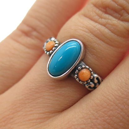 CAROLYN POLLACK Old Pawn Sterling Turquoise Spiny Oyster Shell Ring Size 7.25