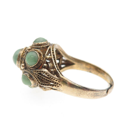 925 Sterling Gold Plated Antique China Real Jade Adjustable Ring Size 6.75
