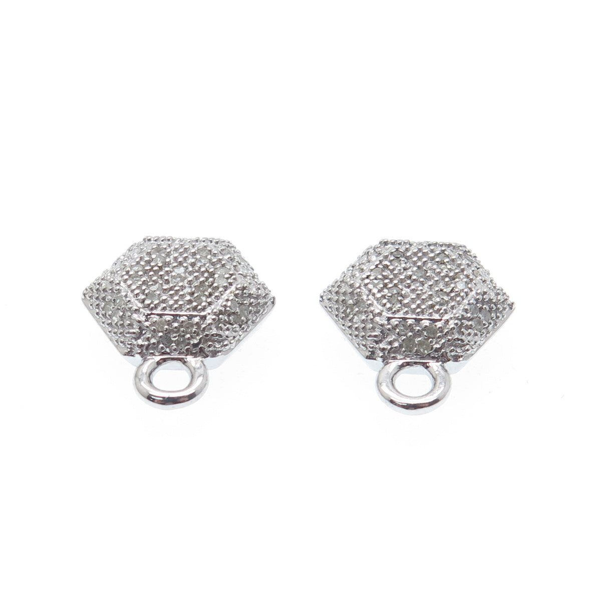 FADI Sterling Silver Real Round-Cut Diamond Hexagon Geometric Jacket Earrings