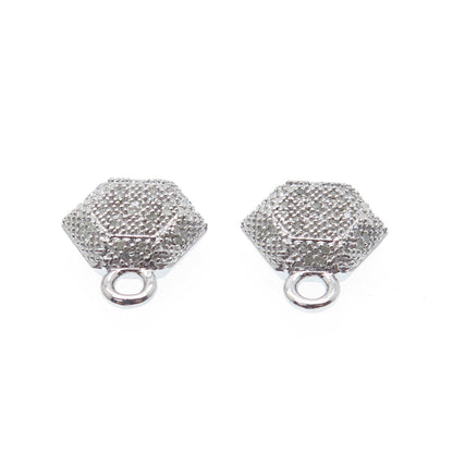 FADI Sterling Silver Real Round-Cut Diamond Hexagon Geometric Jacket Earrings