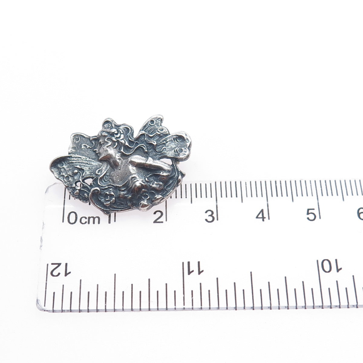 LISA LEE CREATIONS 925 Sterling Silver Vintage Fairy Oxidized Pin Brooch Pendant