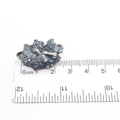 LISA LEE CREATIONS 925 Sterling Silver Vintage Fairy Oxidized Pin Brooch Pendant