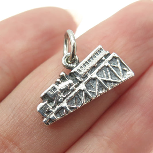 925 Sterling Silver Vintage Steam Train Travel Track Minimalist Charm Pendant