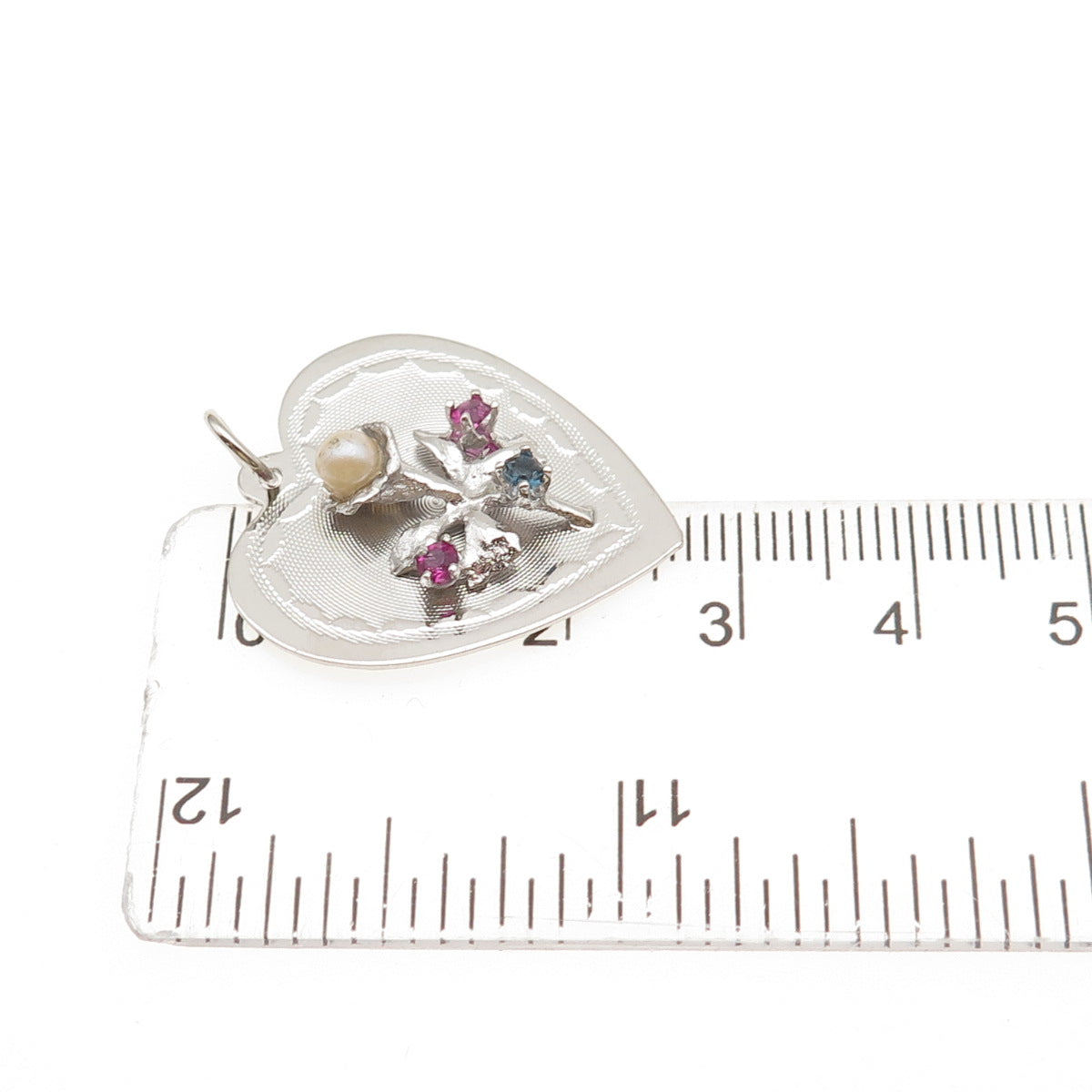 925 Sterling Silver Vintage Faux Pearl & Rhinestone Flower Charm Pendant