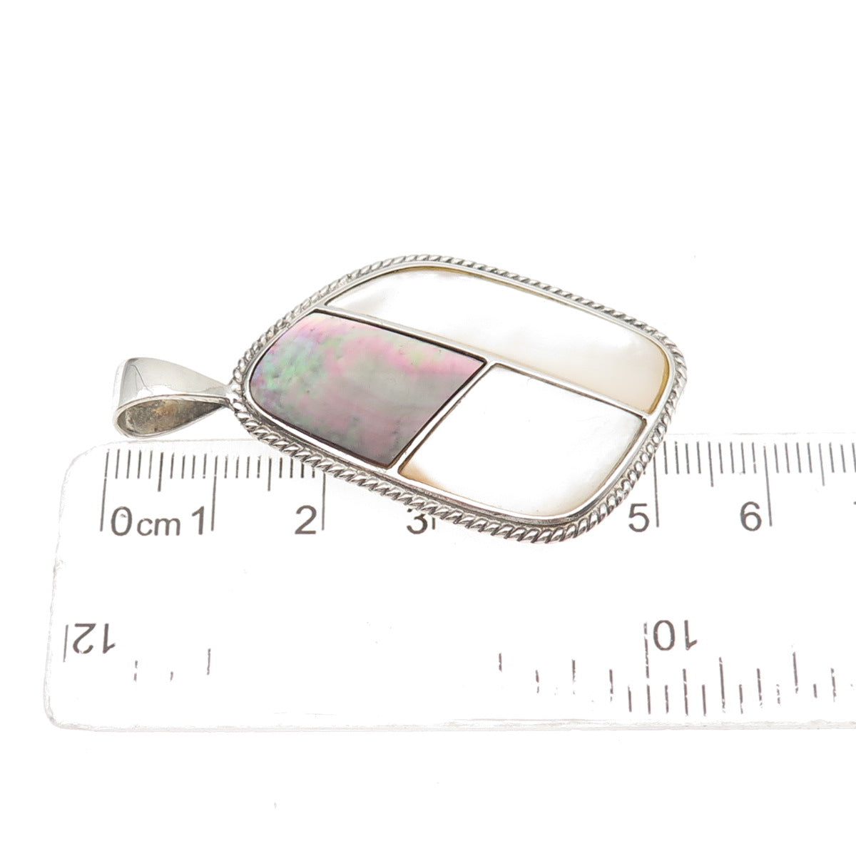 LUC Lucas Lameth 925 Sterling Vintage Real Abalone Shell & MOP Modernist Pendant