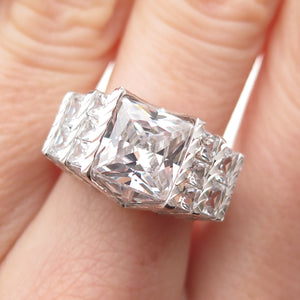 DEE BERKLE 925 Sterling Silver Princess-Cut C Z Engagement Ring Size 8