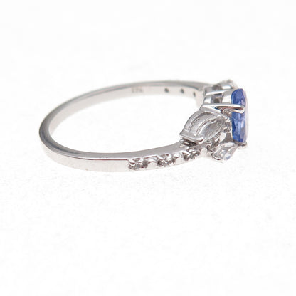 925 Sterling Silver Real Tanzanite & White Topaz Ring Size 8