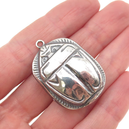 800 Silver Vintage Egypt Scarab Dual Sided Oxidized Charm Pendant