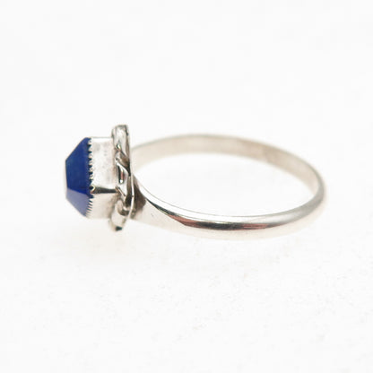 Old Pawn 925 Sterling Silver Vintage Southwestern Lapis Tribal Ring Size 6