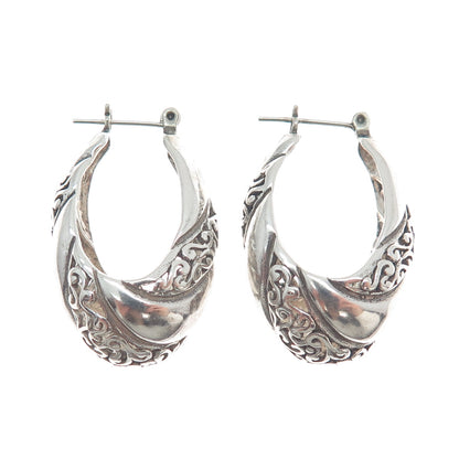 JEZLAINE 925 Sterling Silver Vintage Oxidized Ornate Heart Hoop Earrings