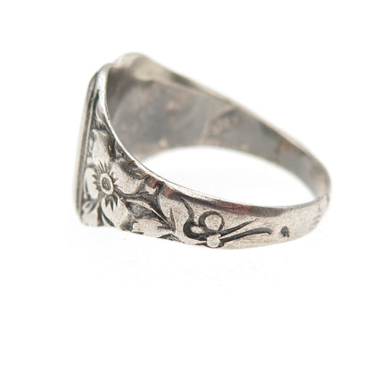 925 Sterling Silver Antique Art Deco Enamel Torah Judaica Oxidized Ring Size 8.5