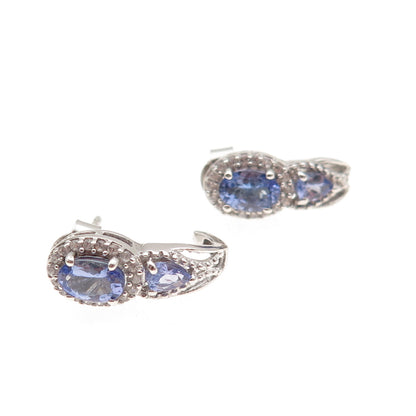 Chuck Clemency 925 Sterling Silver Real Tanzanite & White Topaz Earrings