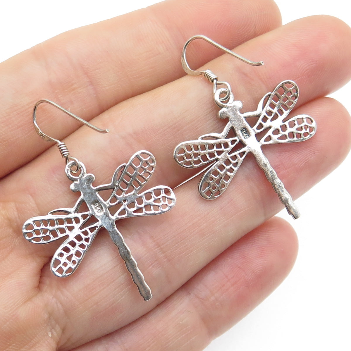 925 Sterling Silver Vintage Dragonfly Dangle Earrings