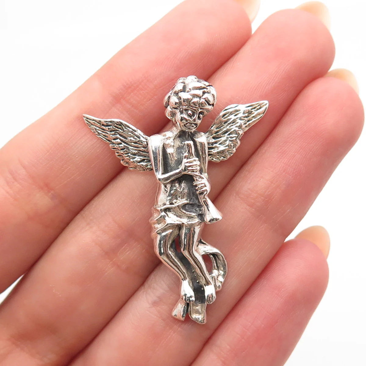 925 Sterling Silver Vintage Cherub Angel Slide Pendant