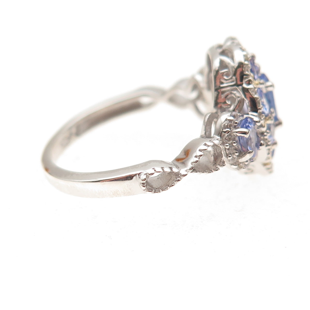 Chuck Clemency 925 Sterling Silver Real Tanzanite & White Topaz Ring Size 8