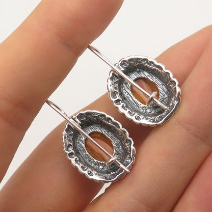 925 Sterling Silver Vintage Real Jasper Beaded Oval Earrings