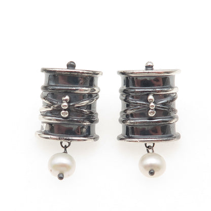 DAC Deborah Armstrong 925 Sterling Silver Vintage Real Pearl Modernist Earrings