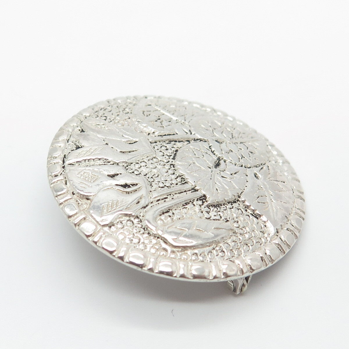 800 Silver Vintage Floral Leaf Pin Brooch