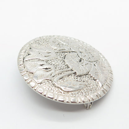 800 Silver Vintage Floral Leaf Pin Brooch